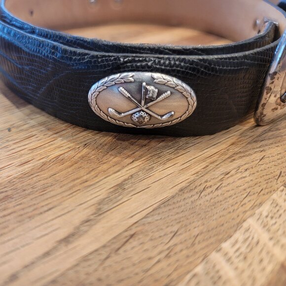 Mens Black Leather Golf Belt Golf Swing Buckle Club Medallions - Picture 4 of 12